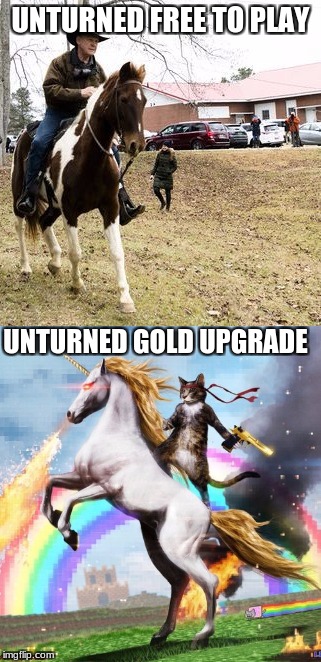 Normal Unturned Gold Upgrade Unturned | UNTURNED FREE TO PLAY; UNTURNED GOLD UPGRADE | image tagged in unturned,memes,unturned gold | made w/ Imgflip meme maker