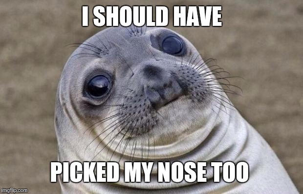 Awkward Moment Sealion Meme | I SHOULD HAVE PICKED MY NOSE TOO | image tagged in memes,awkward moment sealion | made w/ Imgflip meme maker