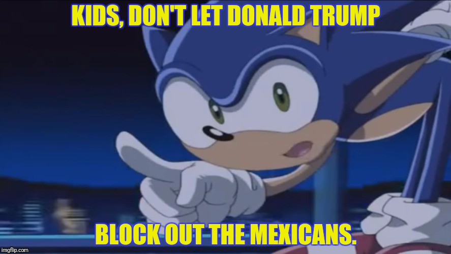 Kids, Don't - Sonic X | KIDS, DON'T LET DONALD TRUMP; BLOCK OUT THE MEXICANS. | image tagged in kids don't - sonic x | made w/ Imgflip meme maker