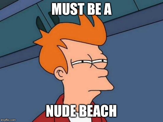 Futurama Fry Meme | MUST BE A NUDE BEACH | image tagged in memes,futurama fry | made w/ Imgflip meme maker