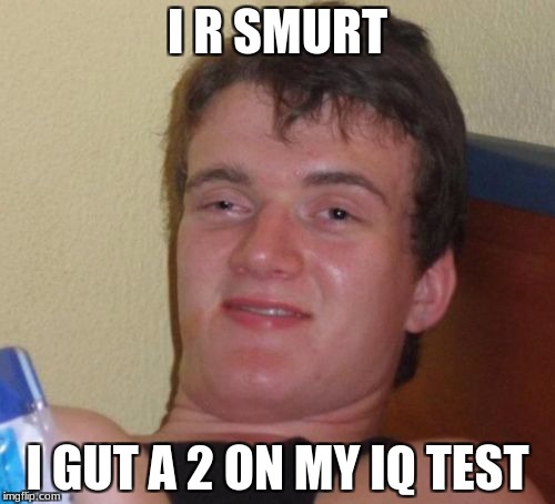 10 Guy | I R SMURT; I GUT A 2 ON MY IQ TEST | image tagged in memes,10 guy | made w/ Imgflip meme maker