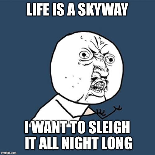 Y U No Meme | LIFE IS A SKYWAY I WANT TO SLEIGH IT ALL NIGHT LONG | image tagged in memes,y u no | made w/ Imgflip meme maker