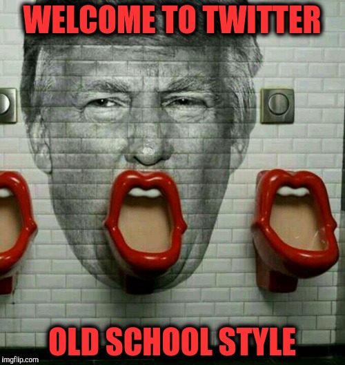 Donald Trump Urinal | WELCOME TO TWITTER OLD SCHOOL STYLE | image tagged in donald trump urinal | made w/ Imgflip meme maker