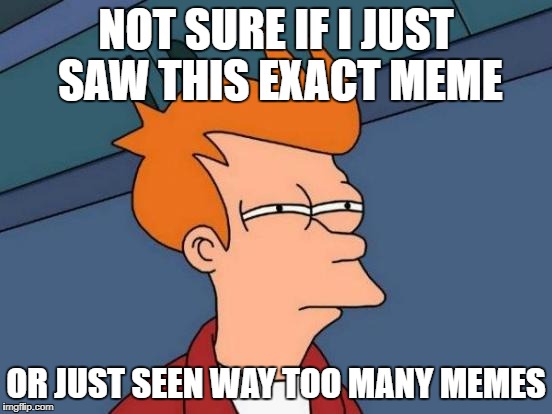 Futurama Fry Meme | NOT SURE IF I JUST SAW THIS EXACT MEME OR JUST SEEN WAY TOO MANY MEMES | image tagged in memes,futurama fry | made w/ Imgflip meme maker