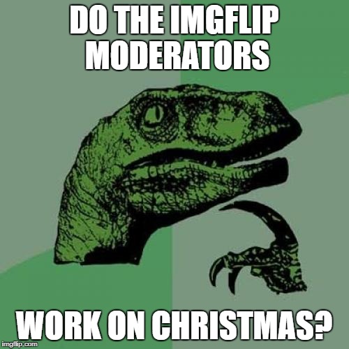 Philosoraptor Meme | DO THE IMGFLIP MODERATORS WORK ON CHRISTMAS? | image tagged in memes,philosoraptor | made w/ Imgflip meme maker