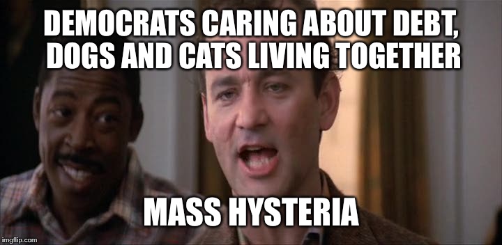 DEMOCRATS CARING ABOUT DEBT, DOGS AND CATS LIVING TOGETHER MASS HYSTERIA | made w/ Imgflip meme maker