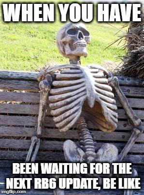 Waiting Skeleton | WHEN YOU HAVE; BEEN WAITING FOR THE NEXT RB6 UPDATE, BE LIKE | image tagged in memes,waiting skeleton | made w/ Imgflip meme maker