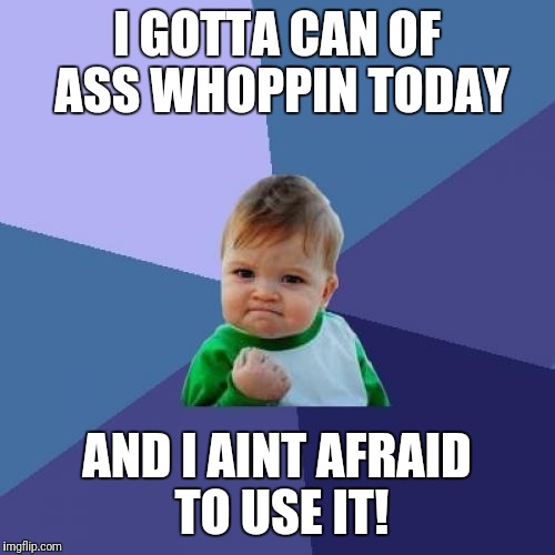 Success Kid Meme | I GOTTA CAN OF ASS WHOPPIN TODAY; AND I AINT AFRAID TO USE IT! | image tagged in memes,success kid | made w/ Imgflip meme maker