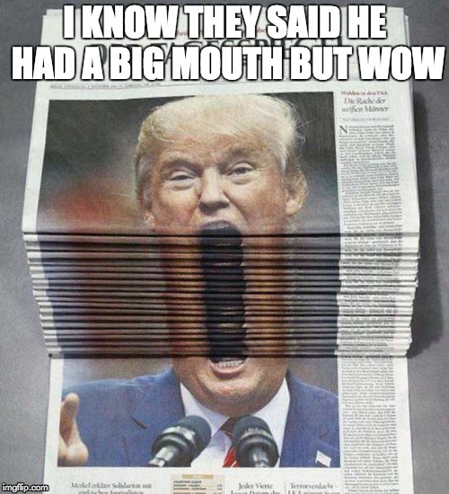 TRUMP MOUTH | I KNOW THEY SAID HE HAD A BIG MOUTH BUT WOW | image tagged in donald trump | made w/ Imgflip meme maker