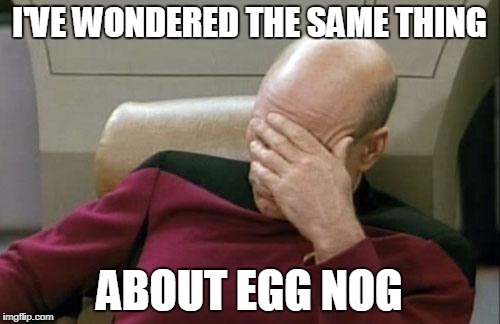 Captain Picard Facepalm Meme | I'VE WONDERED THE SAME THING ABOUT EGG NOG | image tagged in memes,captain picard facepalm | made w/ Imgflip meme maker