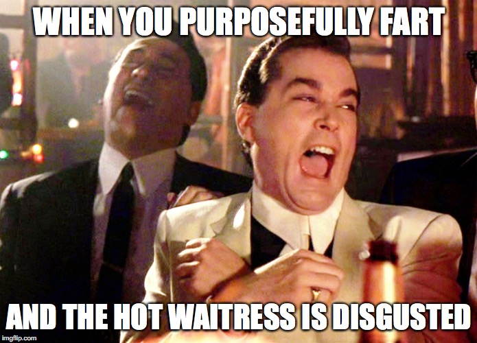 Playing my SELF successfully | WHEN YOU PURPOSEFULLY FART; AND THE HOT WAITRESS IS DISGUSTED | image tagged in memes,good fellas hilarious,playing my self successfully,christmas gift,gender | made w/ Imgflip meme maker