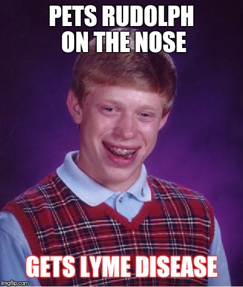Bad Luck Brian Meme | PETS RUDOLPH ON THE NOSE; GETS LYME DISEASE | image tagged in memes,bad luck brian | made w/ Imgflip meme maker