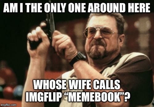 Am I The Only One Around Here Meme | AM I THE ONLY ONE AROUND HERE; WHOSE WIFE CALLS IMGFLIP “MEMEBOOK”? | image tagged in memes,am i the only one around here | made w/ Imgflip meme maker