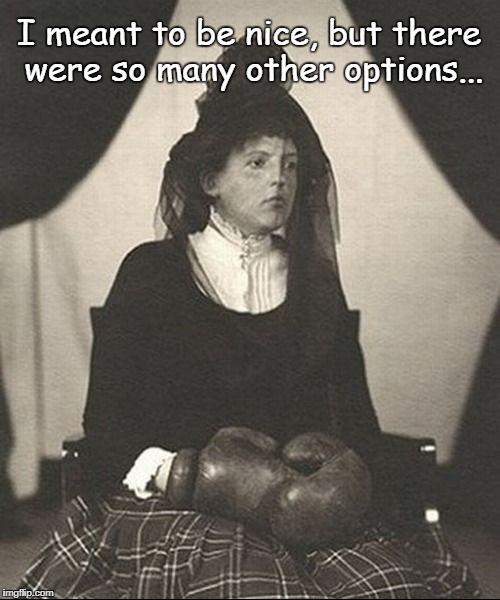 I meant to be nice... | I meant to be nice, but there were so many other options... | image tagged in so many other options | made w/ Imgflip meme maker