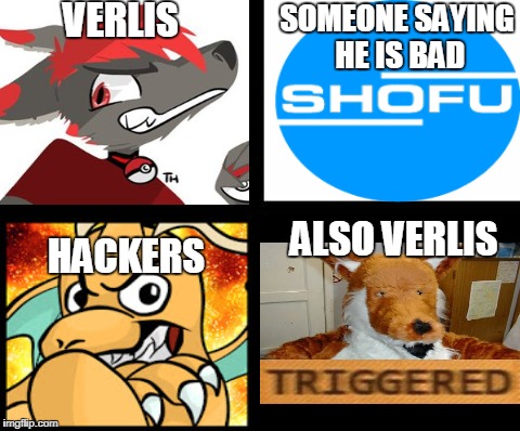 Triggered template | VERLIS; SOMEONE SAYING HE IS BAD; HACKERS; ALSO VERLIS | image tagged in triggered template | made w/ Imgflip meme maker