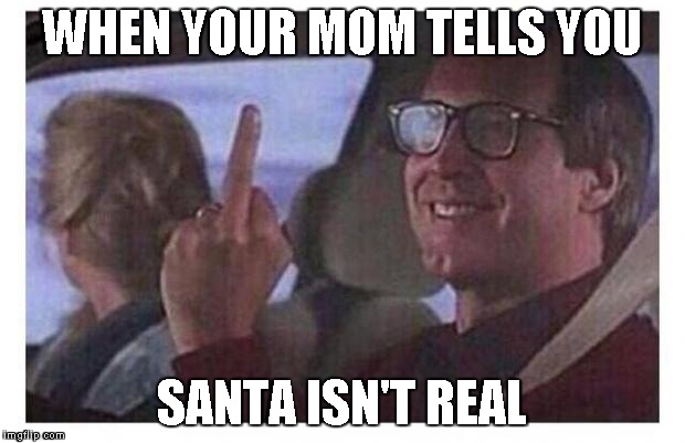 Merry christmas!!!!  | WHEN YOUR MOM TELLS YOU; SANTA ISN'T REAL | image tagged in christmas vacation | made w/ Imgflip meme maker