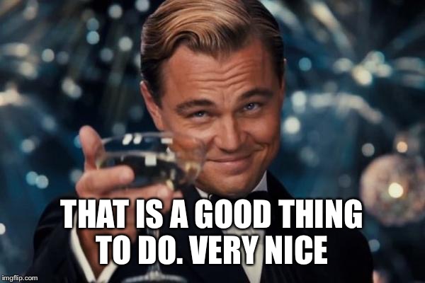 Leonardo Dicaprio Cheers Meme | THAT IS A GOOD THING TO DO. VERY NICE | image tagged in memes,leonardo dicaprio cheers | made w/ Imgflip meme maker