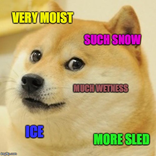 Doge | VERY MOIST; SUCH SNOW; MUCH WETNESS; ICE; MORE SLED | image tagged in memes,doge | made w/ Imgflip meme maker