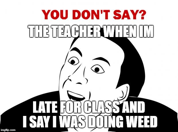 You Don't Say Meme | THE TEACHER WHEN IM; LATE FOR CLASS AND I SAY I WAS DOING WEED | image tagged in memes,you don't say | made w/ Imgflip meme maker