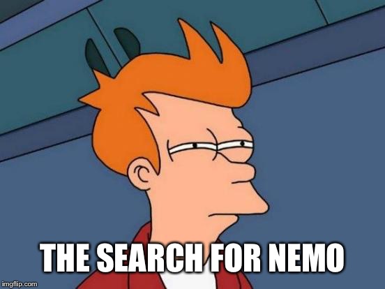 Futurama Fry Meme | THE SEARCH FOR NEMO | image tagged in memes,futurama fry | made w/ Imgflip meme maker