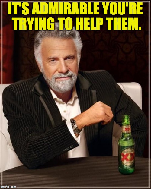 The Most Interesting Man In The World Meme | IT'S ADMIRABLE YOU'RE TRYING TO HELP THEM. | image tagged in memes,the most interesting man in the world | made w/ Imgflip meme maker