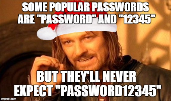 One Does Not Simply Meme | SOME POPULAR PASSWORDS ARE "PASSWORD" AND "12345" BUT THEY'LL NEVER EXPECT "PASSWORD12345" | image tagged in memes,one does not simply | made w/ Imgflip meme maker