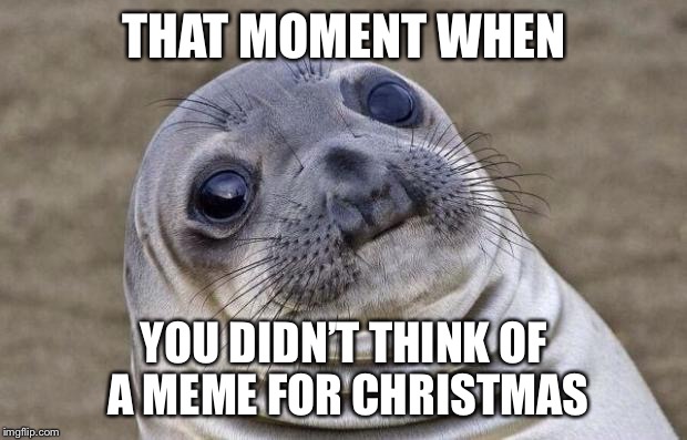 I tried to add a Santa hat, but it wouldn’t register the pic. | THAT MOMENT WHEN; YOU DIDN’T THINK OF A MEME FOR CHRISTMAS | image tagged in memes,awkward moment sealion,christmas | made w/ Imgflip meme maker