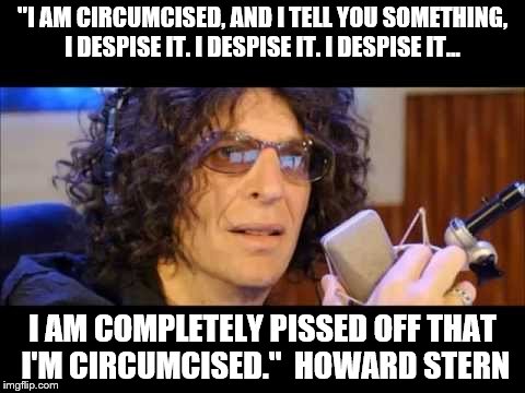 "I AM CIRCUMCISED, AND I TELL YOU SOMETHING, I DESPISE IT. I DESPISE IT. I DESPISE IT... I AM COMPLETELY PISSED OFF THAT I'M CIRCUMCISED." 
HOWARD STERN | image tagged in circumcision,intactivism | made w/ Imgflip meme maker