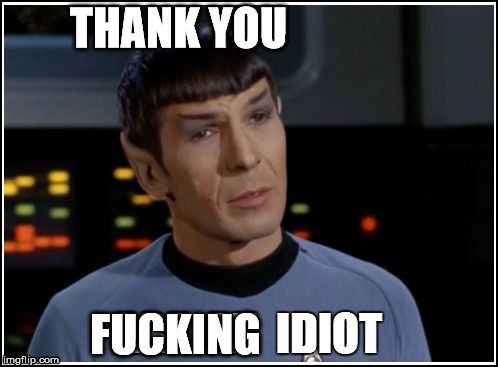 We are all much more stupider now | THANK YOU F**KING | image tagged in spock to ma lou my darling,memes of the trek star,funny ears | made w/ Imgflip meme maker