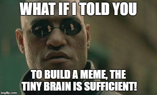 Matrix Morpheus Meme | WHAT IF I TOLD YOU TO BUILD A MEME, THE TINY BRAIN IS SUFFICIENT! | image tagged in memes,matrix morpheus | made w/ Imgflip meme maker