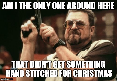 Am I The Only One Around Here Meme | AM I THE ONLY ONE AROUND HERE; THAT DIDN'T GET SOMETHING HAND STITCHED FOR CHRISTMAS | image tagged in memes,am i the only one around here,AdviceAnimals | made w/ Imgflip meme maker