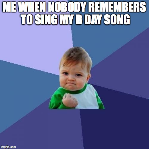 Success Kid Meme | ME WHEN NOBODY REMEMBERS TO SING MY B DAY SONG | image tagged in memes,success kid | made w/ Imgflip meme maker