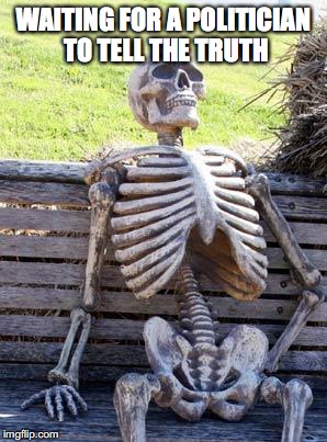 Waiting Skeleton Meme | WAITING FOR A POLITICIAN TO TELL THE TRUTH | image tagged in memes,waiting skeleton | made w/ Imgflip meme maker