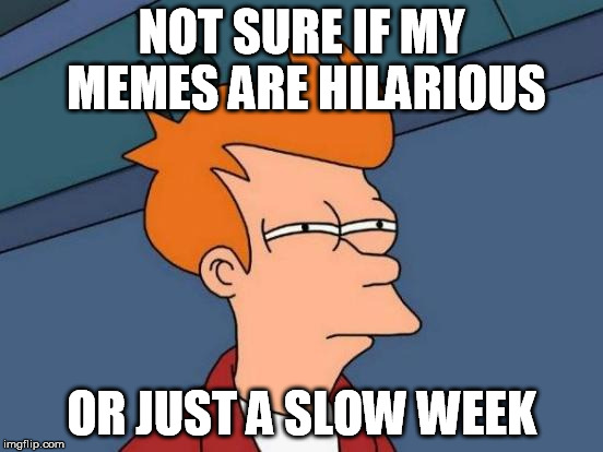 Futurama Fry Meme | NOT SURE IF MY MEMES ARE HILARIOUS; OR JUST A SLOW WEEK | image tagged in memes,futurama fry | made w/ Imgflip meme maker