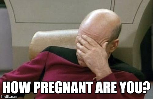 Captain Picard Facepalm |  HOW PREGNANT ARE YOU? | image tagged in memes,captain picard facepalm | made w/ Imgflip meme maker