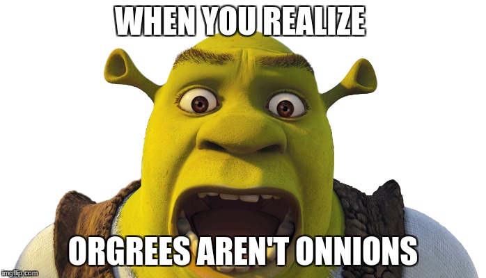 onions
 | WHEN YOU REALIZE; ORGREES AREN'T ONNIONS | image tagged in onions,shrek | made w/ Imgflip meme maker