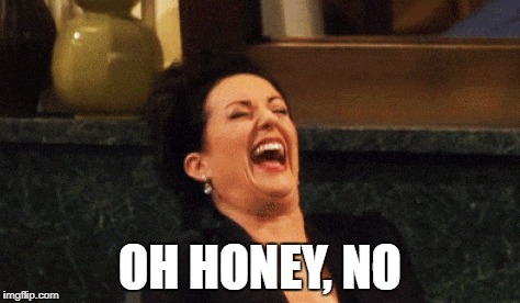 Karen Walker honey no | OH HONEY, NO | image tagged in karen walker | made w/ Imgflip meme maker