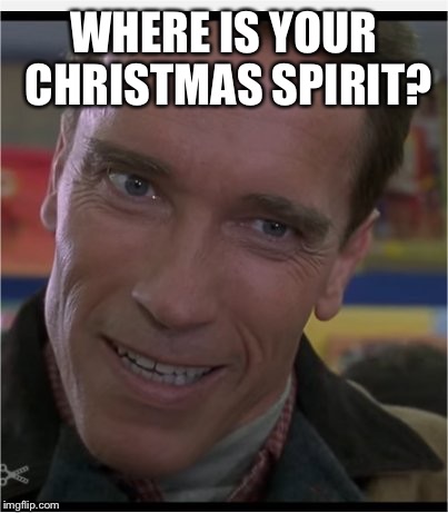 Thats better | WHERE IS YOUR CHRISTMAS SPIRIT? | image tagged in arnie,swartszeneger,arnold schwarzenegger,same thing | made w/ Imgflip meme maker