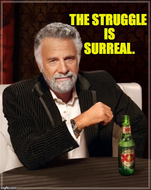 The Most Interesting Man In The World Meme | THE STRUGGLE IS SURREAL. | image tagged in memes,the most interesting man in the world | made w/ Imgflip meme maker