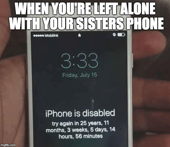 my sister gets so angry when i do this | WHEN YOU'RE LEFT ALONE WITH YOUR SISTERS PHONE | image tagged in iphone,memes,funnymemes | made w/ Imgflip meme maker