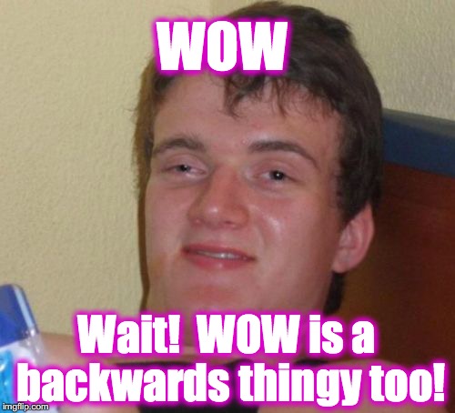 10 Guy Meme | WOW Wait!  WOW is a backwards thingy too! | image tagged in memes,10 guy | made w/ Imgflip meme maker
