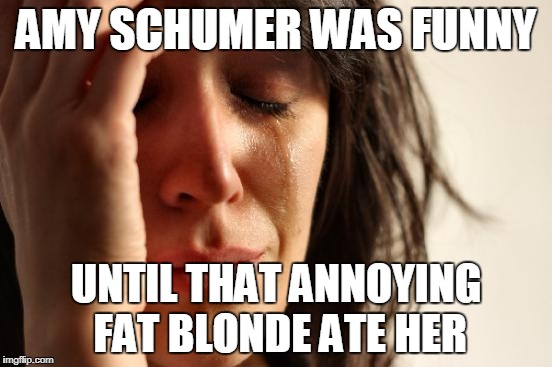 Where did the funny go? | AMY SCHUMER WAS FUNNY; UNTIL THAT ANNOYING FAT BLONDE ATE HER | image tagged in memes,first world problems,amy schumer | made w/ Imgflip meme maker