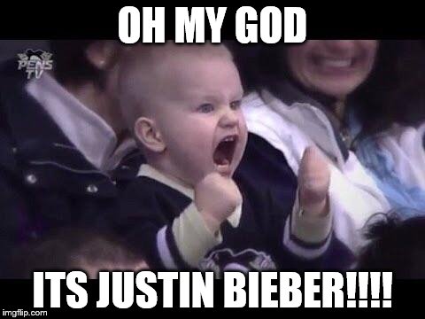 Hockey baby |  OH MY GOD; ITS JUSTIN BIEBER!!!! | image tagged in hockey baby | made w/ Imgflip meme maker