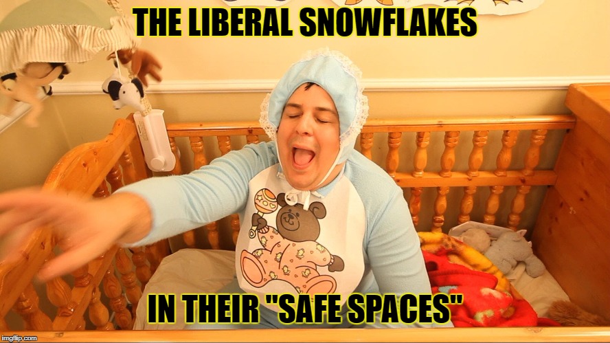 Liberal Snowflake | THE LIBERAL SNOWFLAKES; IN THEIR "SAFE SPACES" | image tagged in liberal snowflake,college liberal,retarded liberal protesters,triggered liberal,safe space,snowflake | made w/ Imgflip meme maker