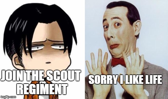 but i like life :( | SORRY I LIKE LIFE; JOIN THE SCOUT REGIMENT | image tagged in anime,meme | made w/ Imgflip meme maker