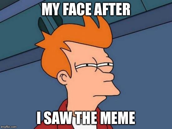 Futurama Fry | MY FACE AFTER; I SAW THE MEME | image tagged in memes,futurama fry | made w/ Imgflip meme maker