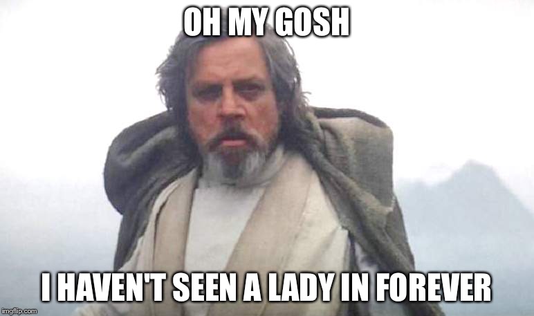 Luke Skywalker | OH MY GOSH; I HAVEN'T SEEN A LADY IN FOREVER | image tagged in luke skywalker | made w/ Imgflip meme maker