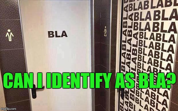 bla restrooms | CAN I IDENTIFY AS BLA? | image tagged in bla restrooms | made w/ Imgflip meme maker