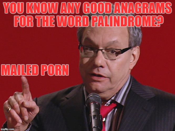 Anagrams for palindromes | YOU KNOW ANY GOOD ANAGRAMS FOR THE WORD PALINDROME? MAILED PORN | image tagged in lewis meme,funny memes,meme me up goodman | made w/ Imgflip meme maker