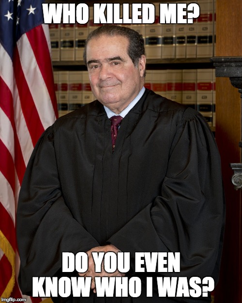 Scalia | WHO KILLED ME? DO YOU EVEN KNOW WHO I WAS? | image tagged in scalia | made w/ Imgflip meme maker